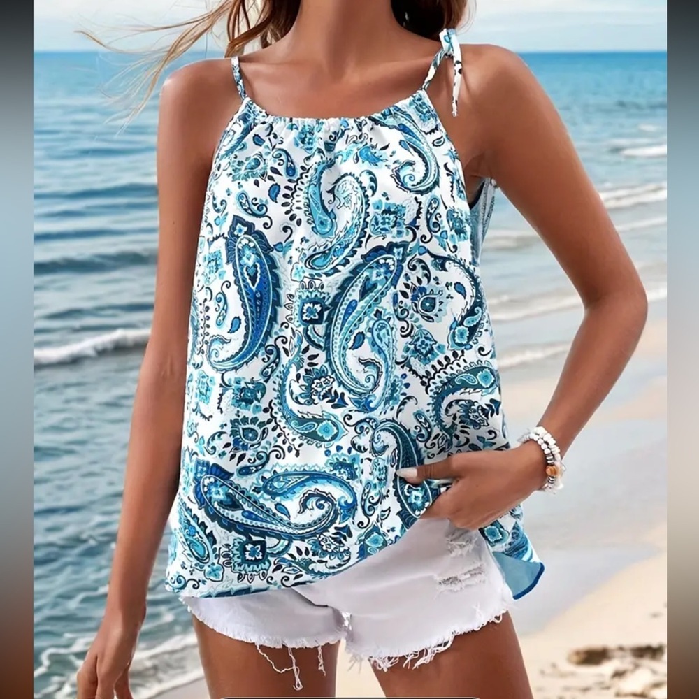 Paisley print tie shoulder tank top size 12